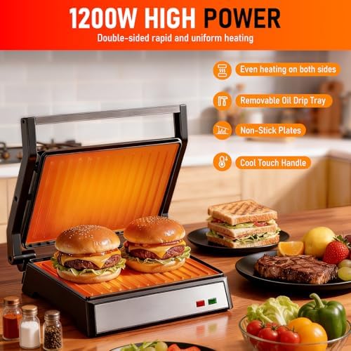 Panini Press Grill, Standard 2-Slice Sandwich Maker - Image 2