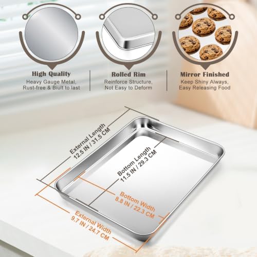 12.5" Baking Sheet Pan, Joyfair Stainless Steel Toaster Oven Trays - Image 2