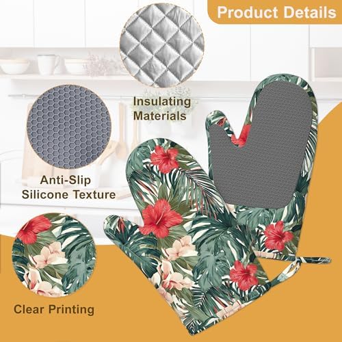 Hawaiian Oven Mitts and Pot Holders Set of 4, Heat Resistant Non SlipTropical - Image 3