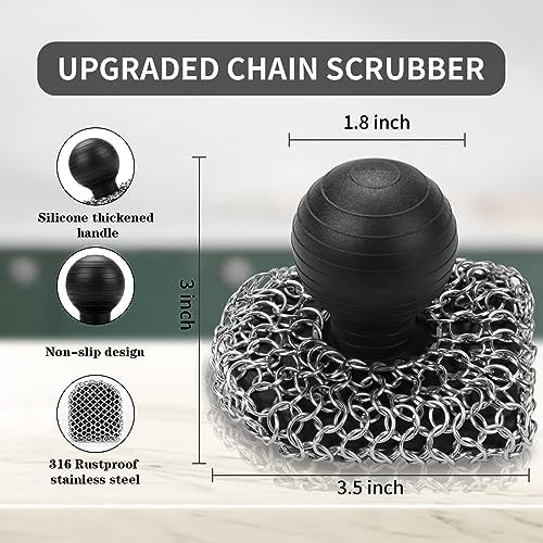 Cast Iron Scrubber with Pan Scraper, 316 Chainmail Scrubber - Image 4