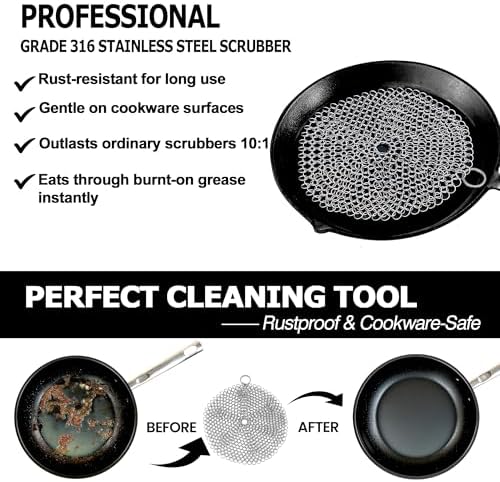 TOPULORS 316L Stainless Steel Cast Iron Scrubber Chaimmail Link 7 in Round - Image 4