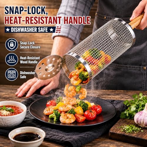 Rolling Grill Basket 2-Pack 304 Stainless Steel Net - Image 2