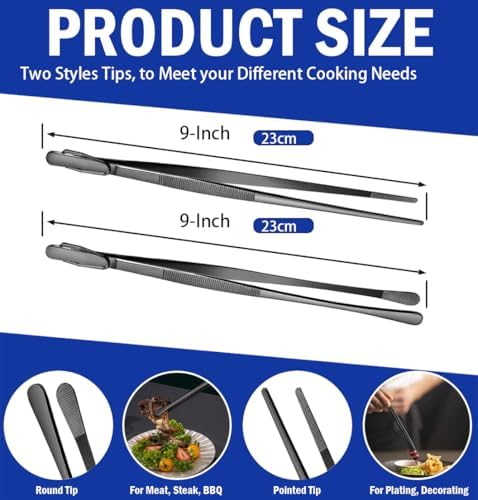 JETKONG 2 Pcs 9-Inch Food Tweezer Tongs, Stainless Steel Kitchen Tweezer - Image 3