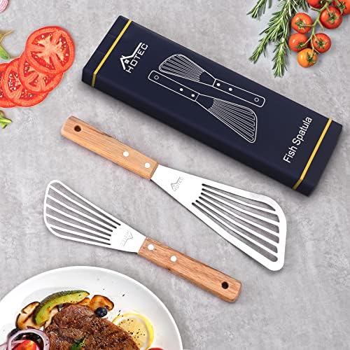 HOTEC 2-Pack Stainless Steel Fish Spatula, Wooden Handle - Image 7