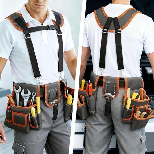 Tool Belt,Tool Belts for Men,Electrician/Carpenter Tool Belt Suspenders,Comes - Image 3