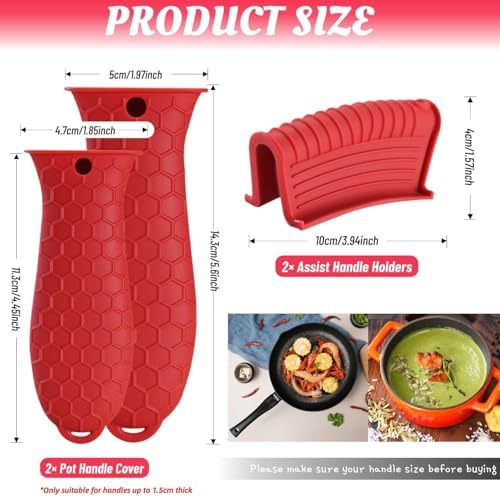 4 Pack Silicone Hot Handle Holder Cover Cast Iron Handle Cover Silicone Pot - Image 3