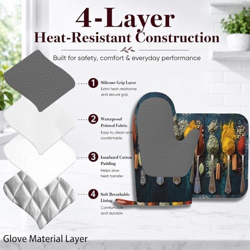 Various Herbs and Spices Oven Mitts and Pot Holders Sets Non-Slip Silicone - Image 4