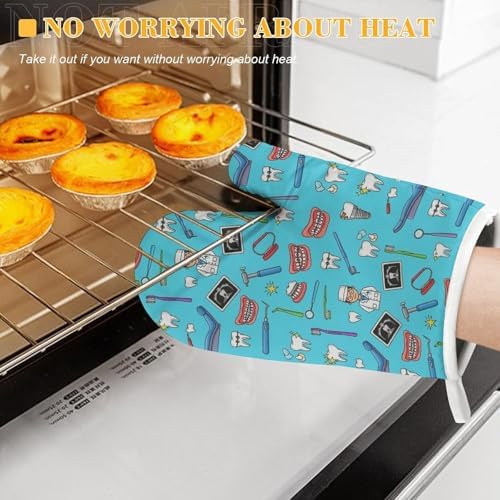 2 Pcs Kitchen Gloves Hot Pad Teeth Dental Blue Farmhouse Pot Holder Oven Mitts - Image 5