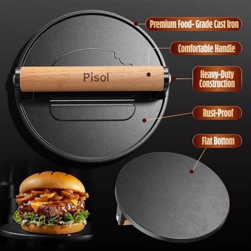 Pisol Smash Burger Press, Cast Iron Steak Weight Meat Patty Press Tool - Image 5