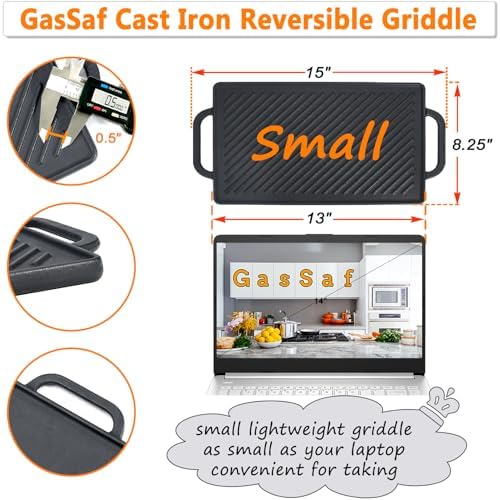 GasSaf Small Cast Iron Griddle 13x8.25 - Image 3