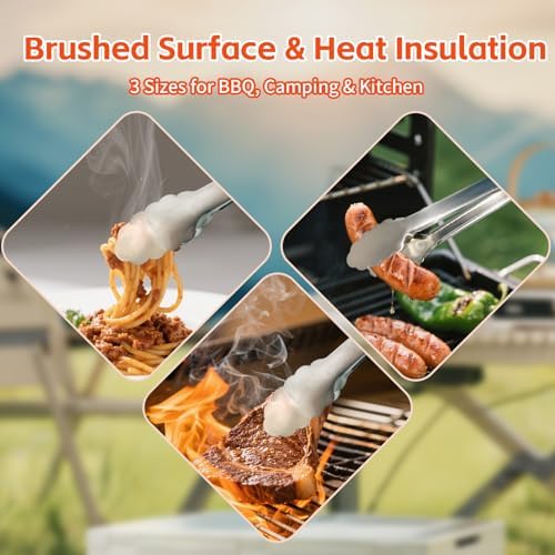 Stainless Steel BBQ Grill Tongs Set of 3, 9/12/14 Inch Locking Tongs - Image 4