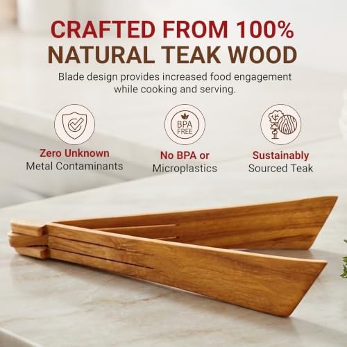 Air Teak Tongs Premium Teakwood Kitchen Tongs – Fold-Flat Wooden Cooking Tongs - Image 2