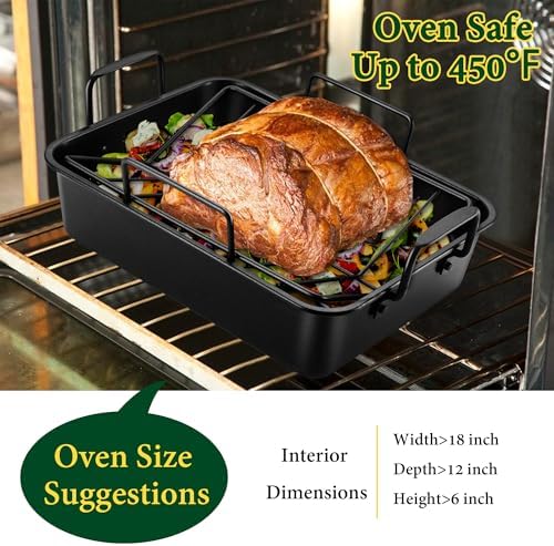 E-far Roasting Pan with Racks, Small Stainless Steel Turkey Roaster with - Image 4