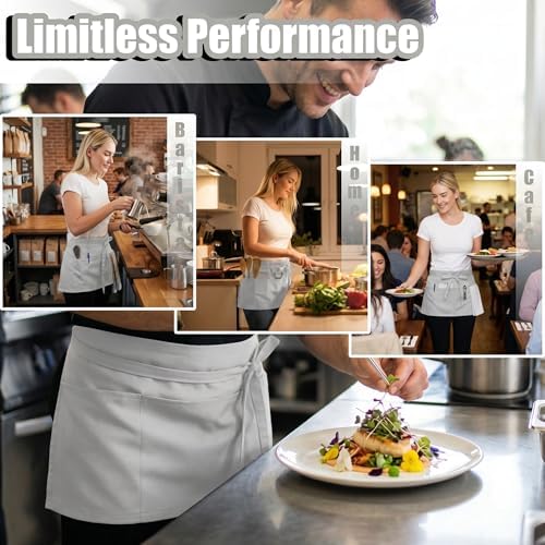 TOSHE Waist Apron 3 Pockets Waterdrop Resistant Cotton Server - Image 6