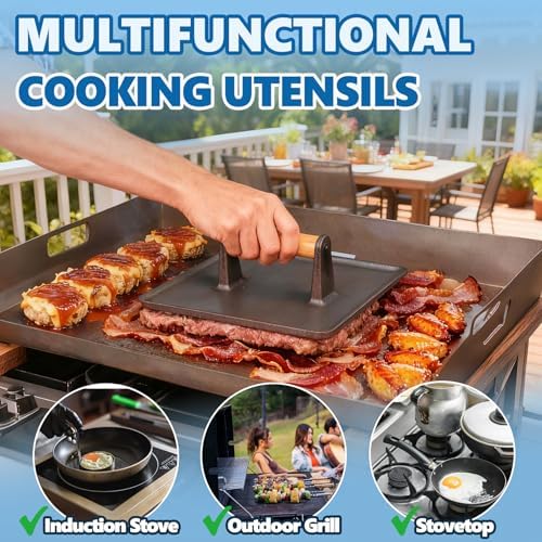 Square Cast Iron Burger Press Smash Griddle Cooking Weight - Image 4