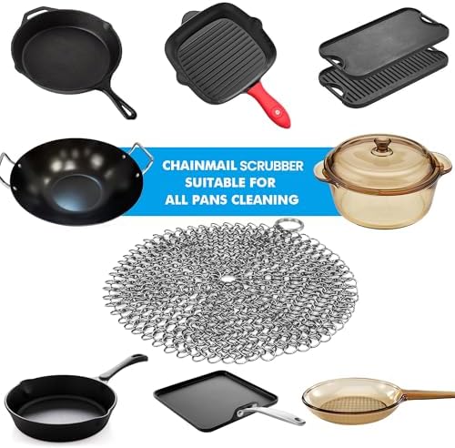 TOPULORS 316L Stainless Steel Cast Iron Scrubber Chaimmail Link 7 in Round - Image 5