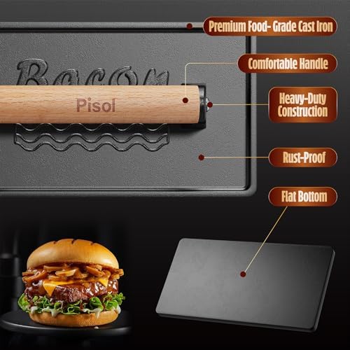 Pisol Cast Iron Smash Burger Press, Steak Weight Bacon Meat Press Tool - Image 4