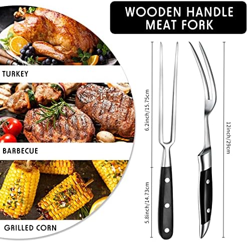 Chengu 2 Pack 12'' Meat Carving Fork Set Straight and Curved Two Prong Fork - Image 2