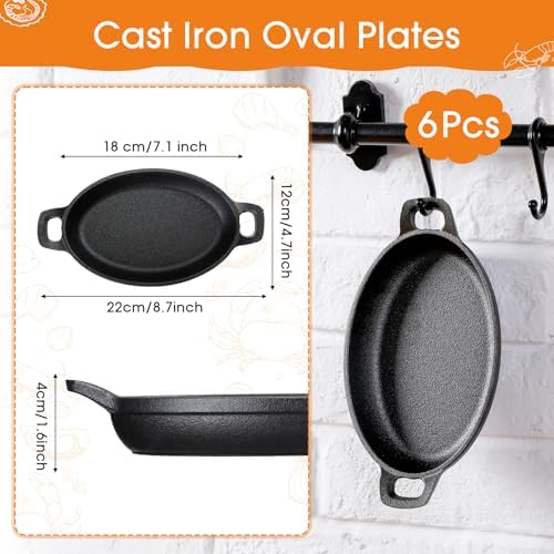 Mifoci 6 Pack Mini Cast Iron Fajita Skillet, 7.1" x 4.7" Oval Sizzling Steak - Image 2