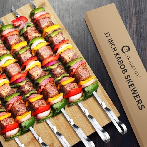 Kabob Skewers 17" Stainless Steel Long BBQ Barbecue Skewers - Image 3