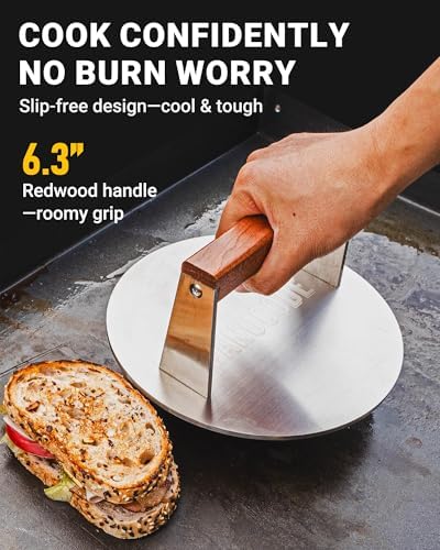 Stainless Steel Grill Press, Wood Handle, 8 Inch Round, 3.1 lb - Image 5