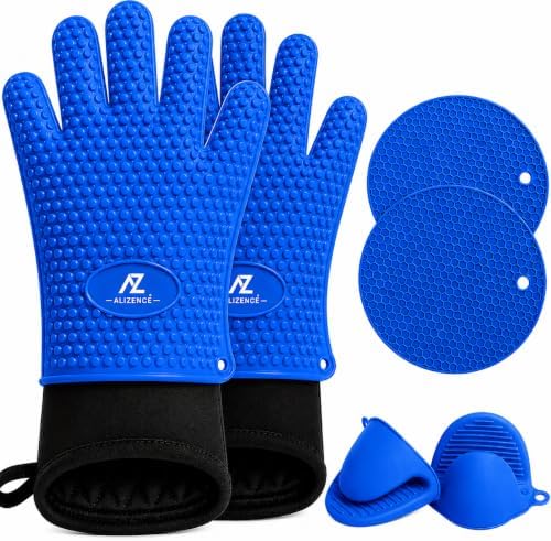 Silicone Oven Gloves, 500°F Heat Resistant, w/2 Trivets by AliZence