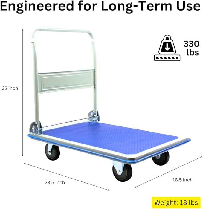 330 lbs Foldable Platform Truck Dolly with Swivel Wheels, Heavy Duty Moving Platform Hand Truck, 28.35 * 18.50 * 31.89 inches (PH150IRON)
