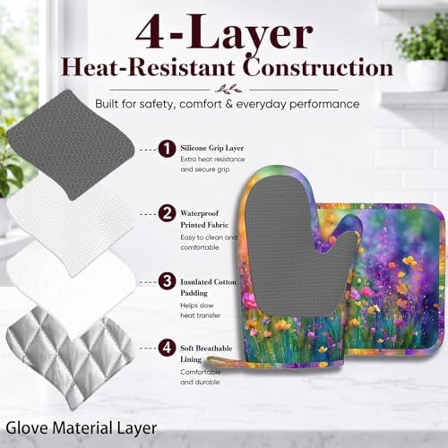 Wild Lavender Oven Mitts and Pot Holders Sets Silicone Heat Resistant Kitchen - Image 4