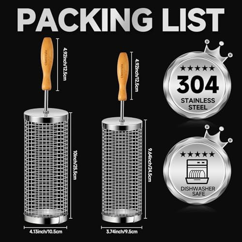 Rolling Grill Baskets, Gifts for Men, Grilling Accessories for Veggies—2 Pack - Image 2