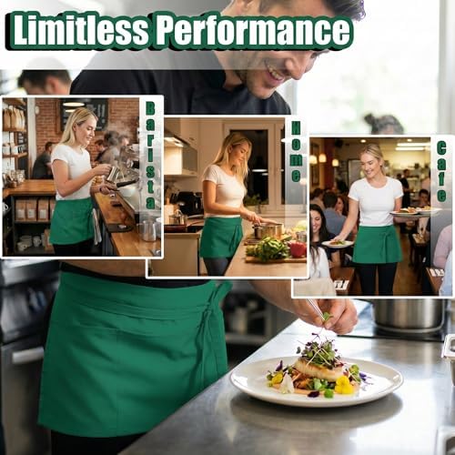TOSHE Waist Apron 3 Pockets Waterdrop Resistant Cotton Server - Image 6