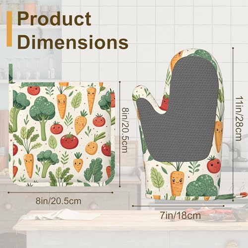 Vibrant Cute Dancing Vegetable Oven Mitts and Pot Holders Sets, Silicone - Image 2