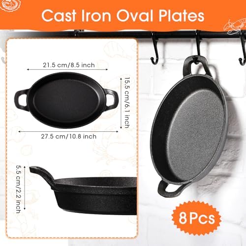 Mifoci 8 Pack Mini Cast Iron Skillet, 8.5" x 6.1" Oval Sizzling Steak Plate Pan - Image 2