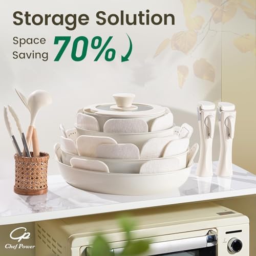 Chef Power 19 Pcs Nonstick Pans and Pots Set, Ceramic Detachable Cookware - Image 3