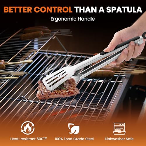 14-inch & 12-Inch Grill Tongs for Cooking, Extra Long Grilling Tongs - Image 2