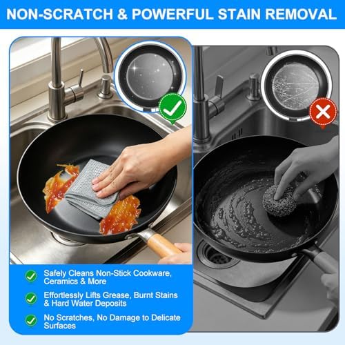 Non-Scratch Silver Mesh Dish Cloths, 12+1 Pack 2-Layer Metallic Fiber Cleaning - Image 2