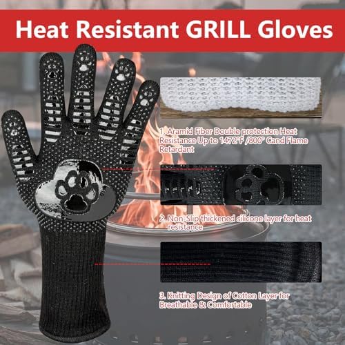 UBeesize Lengthen BBQ Gloves, 1472°F Heat Resistant Grill Glove, 14 inch - Image 3