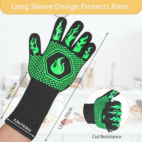 BBQ Gloves 1472F Heat Resistant Non-Slip Silicone 13.5in - Image 2
