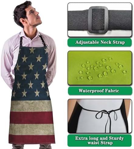 Housewife Apron for Women Vintage American Flag Burlap Cooking Aprons for Men - Image 4