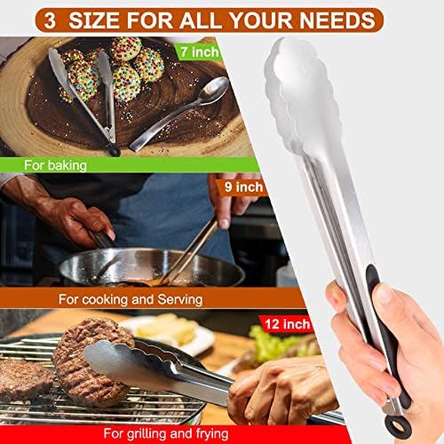 9 Pieces Stainless Steel Kitchen Tongs Grilling Locking Cooking Tongs Non-Slip - Image 7