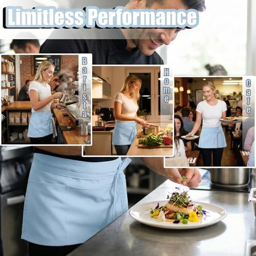 TOSHE Waist Apron 3 Pockets Waterdrop Resistant Cotton Server - Image 5
