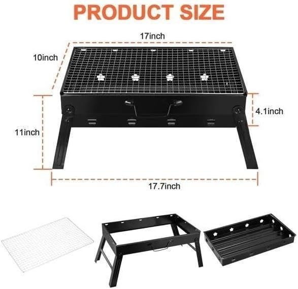 17 X 10 Inch Foldable Portable Stainless Steel BBQ Grill, Tool‑Free 2‑Step - Image 3