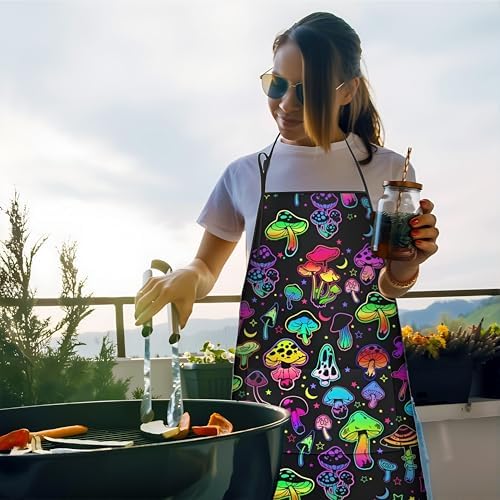 Mushroom Kitchen Aprons with Utility Pockets Women Funny Adjustable Bib Baking - Image 2