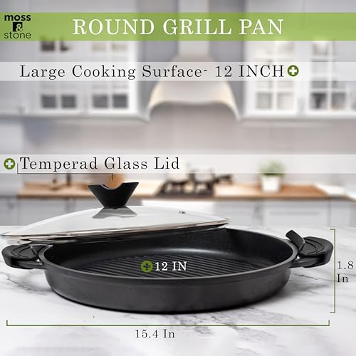 Moss & Stone 12" Grill Pan for Indoor Cooking, Nonstick Pan - Image 4