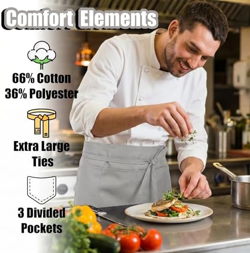 TOSHE Waist Apron 3 Pockets Waterdrop Resistant Cotton Server - Image 3