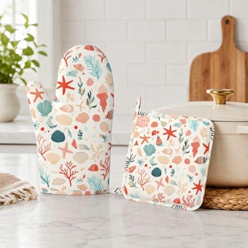 Cartoon Starfish and Shells Oven Mitts and Pot Holders Sets Silicone Kitchen - Image 5