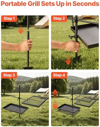 VEVOR Heavy Duty Swivel Campfire Grill, Double Layer Portable Camping Grill - Image 6