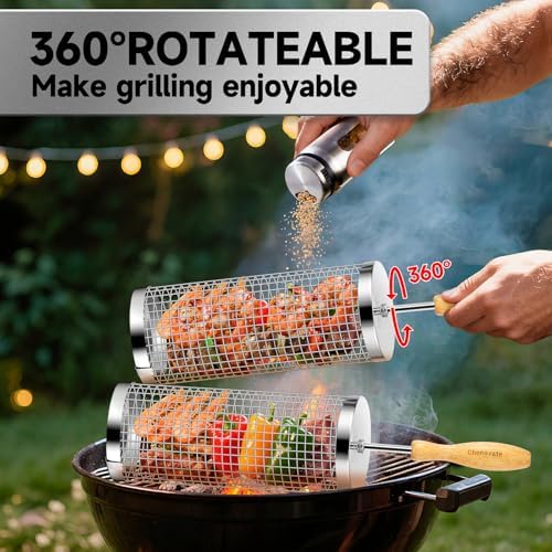 Rolling Grill Baskets, Gifts for Men, Grilling Accessories for Veggies—2 Pack - Image 3