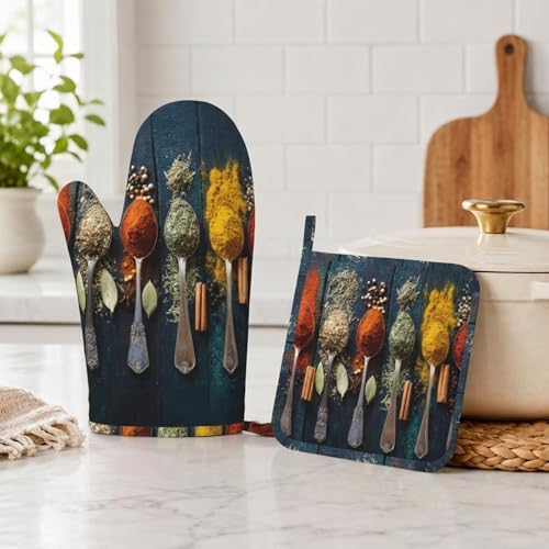 Various Herbs and Spices Oven Mitts and Pot Holders Sets Non-Slip Silicone - Image 5