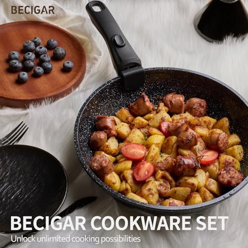 BECIGAR 24pcs Ceramic Pots and Pans Set, Nonstick Detachable Handle Cookware - Image 3