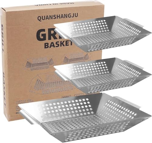 3 Pack Stainless Steel Vegetable Grill Baskets by QUANSHANGJU